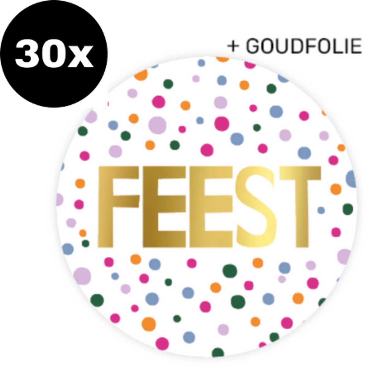 30x ZOETTT Sluitsticker FEEST | Confetti | 50 mm | Goudfolie | Traktatiesticker Hoera | Cadeausticker | Sluitzegel | Sluitsticker | Traktatie - Verjaardag - Feest | Kinder traktatie